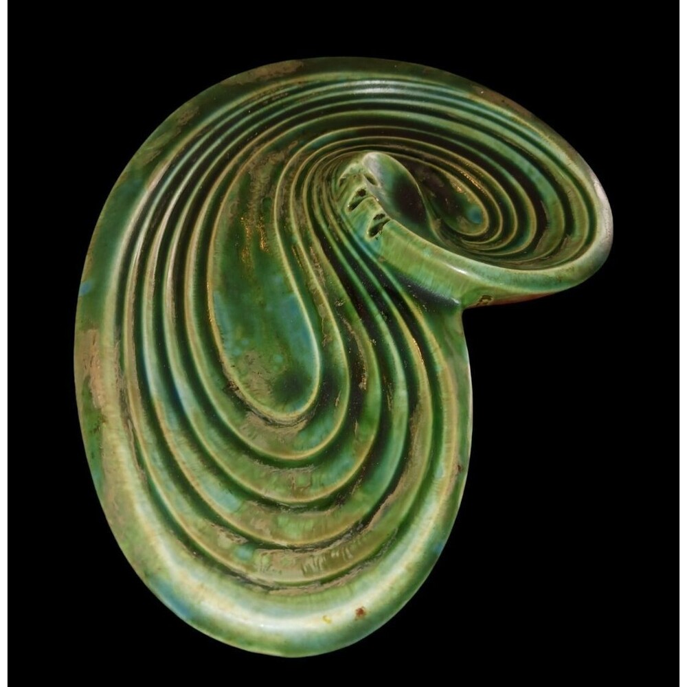 Large 1970's Ceramic Abstract Freeform Drip Glazed Atlantic Mold Ashtray Green - Picture 8 of 14